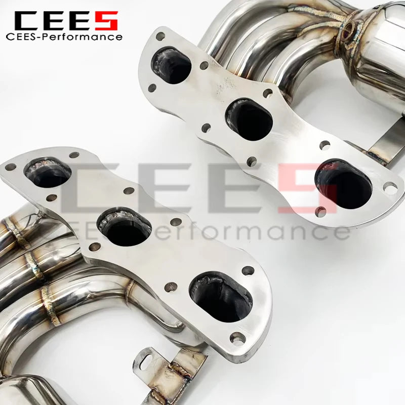 CEES Exhaust Manifold for Porsche Cayman 981 GTS 2.7/3.4L 2013-2015 High Performance Stainless Steel Downpipe with Catalyst