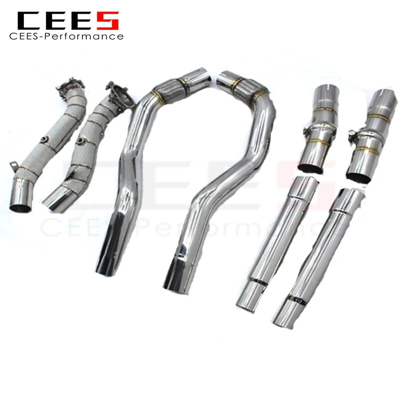 CEES SS304 Performance Exhaust Downpipe For Audi S8 4.0T 2013-2016 tuning Car Exhaust System Catless downpipe without catalyst