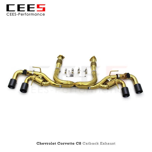 CEES Valvetronic Catback Exhaust Systems For Chevrolet CORVETTE C8 2019-2023 Plating gold SS304 Car tuning Exhaust Pipes