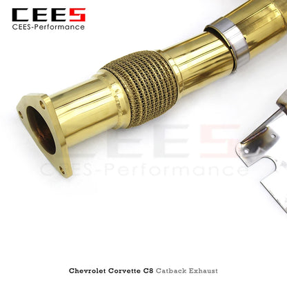 CEES Valvetronic Catback Exhaust Systems For Chevrolet CORVETTE C8 2019-2023 Plating gold SS304 Car tuning Exhaust Pipes