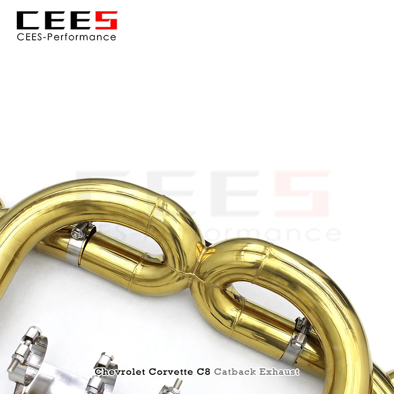 CEES Valvetronic Catback Exhaust Systems For Chevrolet CORVETTE C8 2019-2023 Plating gold SS304 Car tuning Exhaust Pipes