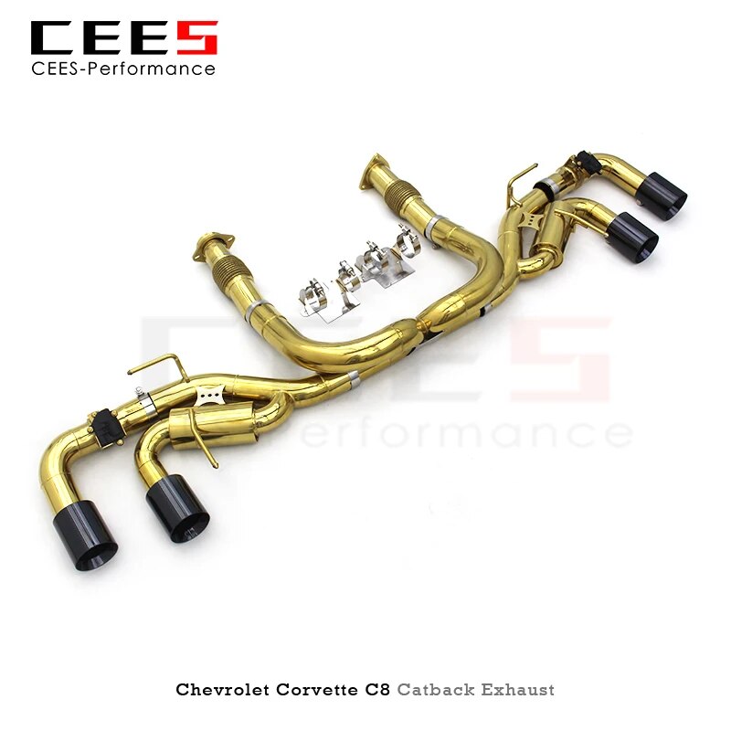 CEES Valvetronic Catback Exhaust Systems For Chevrolet CORVETTE C8 2019-2023 Plating gold SS304 Car tuning Exhaust Pipes