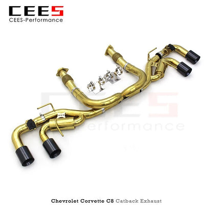 CEES Valvetronic Catback Exhaust Systems For Chevrolet CORVETTE C8 2019-2023 Plating gold SS304 Car tuning Exhaust Pipes