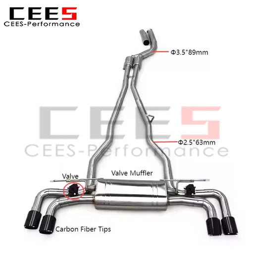 CEES Valvetronic Catback Exhaust for BMW 540/540i G30/G38 3.0T B58 2018-2024 Exhaust Pipe with Carbon Fiber Exhaust Tips