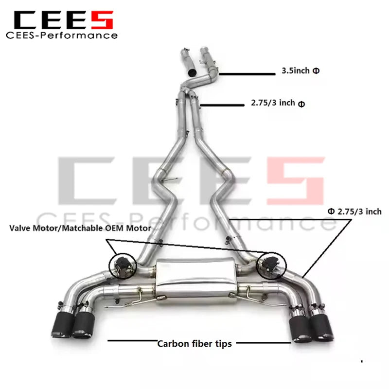 cees Catback Exhaust Valvetronic for BMW M340/M340i 3.0T 2019-2023 SS304 Stainless Steel Racing Exhaust Muffler System Assembly