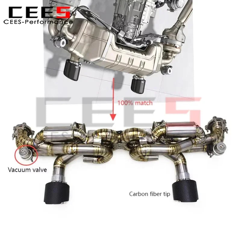 CEES Titanium Exhaust System Assembly for Porsche 718 Cayman GT4 4.0L 2022-2025 Valved Car Racing Exhaust Pipe Catback Muffler