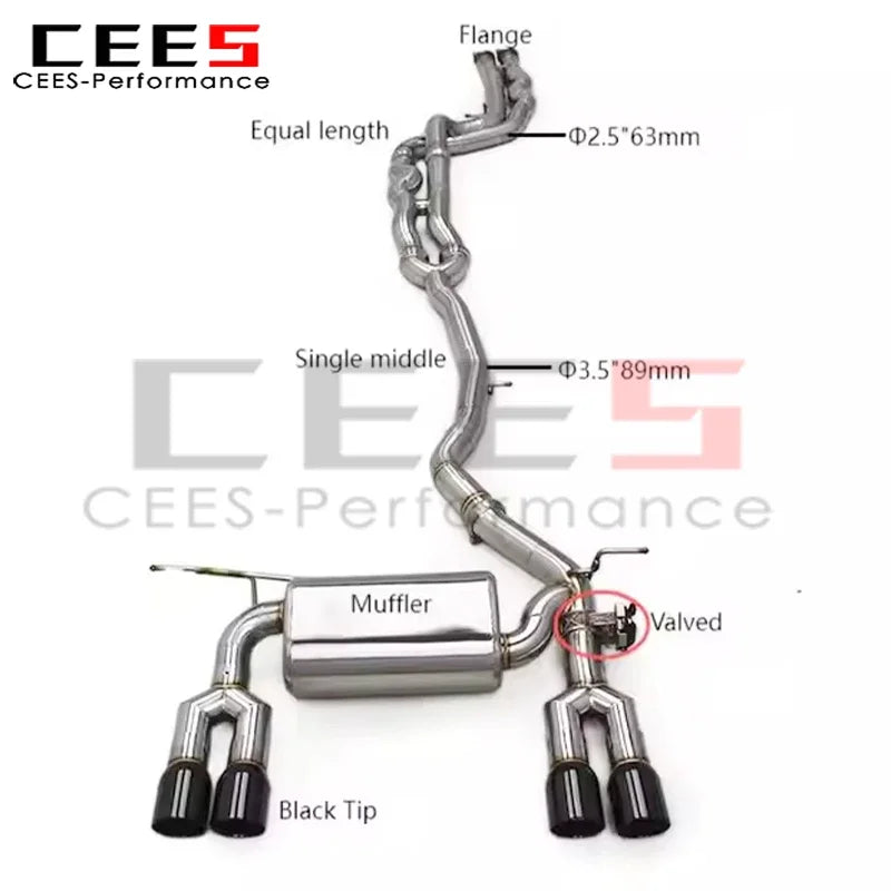 cees Performance Valved Exhaust Pipe For BMW M3 M4 M2C F87 F80 F82 3.0T 2014-2019 Stainless Steel Equal Length Catback Exhaust