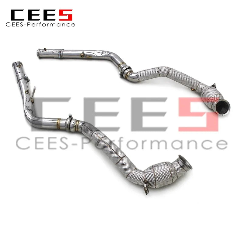 CEES Catted Exhaust Downpipe For Mercedes-Benz G63 AMG W464 4.0T 2019-2023 Stainless Downpipes with catalyst With Heat Shield