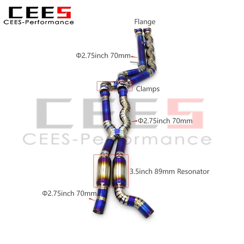 cees Exhaust 2.75" H Pipe 63mm Isometric Midpipe for BMW M2C M2 Competition F87 S55 3.0 2020-2024 SUS304 Tubes Resonated Exhaust