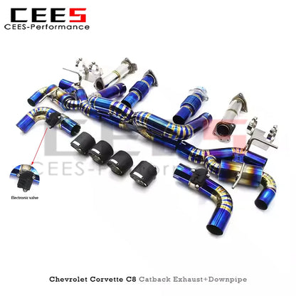 cees Full Exhaust System For Chevrolet CORVETTE C8 2019-2023 3inch Pipe Straight Downpipe Valvetronic Muffler Catback Race Sport