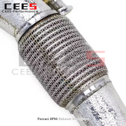 cees Exhaust Downpipes for Ferrari SF90 3.9T V8 2019-2023 Stainless Steel Heatshield Exhaust Pipe System Free Flow Pipe System