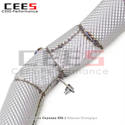 cees Free Flow Heatshield Exhaust Downpipe for Porsche Cayenne 958/958.1 4.8T 2011-2014 Stainless Steel Header Exhaust System