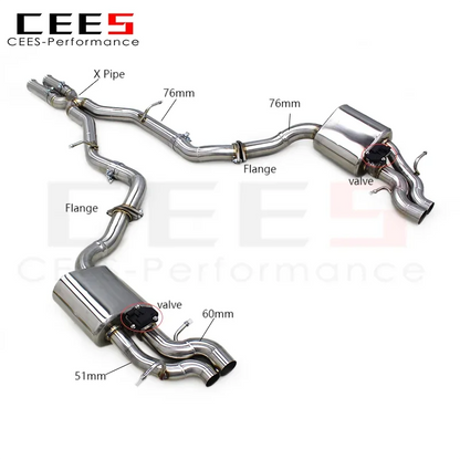 CEES Custom Valve Catback for Mercedes-Benz S63 AMG W222 5.5T 2014-2020 with Four Doors Stainless Steel Exhaust Pipes