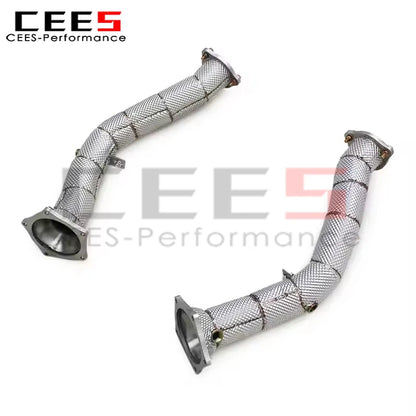 cees Free Flow Heatshield Exhaust Downpipe for Porsche Cayenne 958/958.1 4.8T 2011-2014 Stainless Steel Header Exhaust System