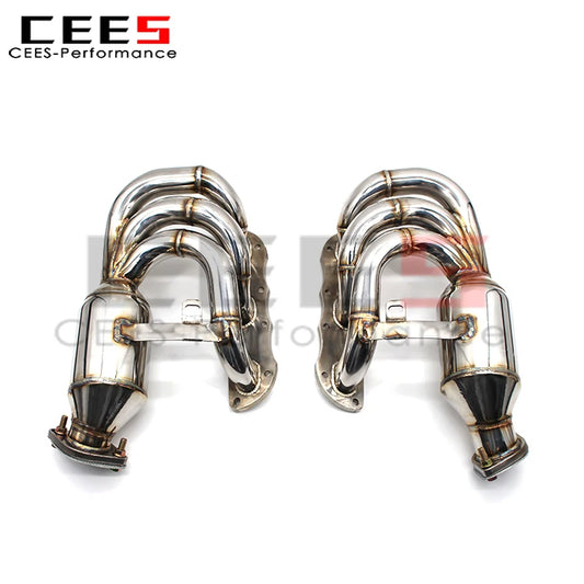 CEES Exhaust Manifold for Porsche Cayman 981 GTS 2.7/3.4L 2013-2015 High Performance Stainless Steel Downpipe with Catalyst