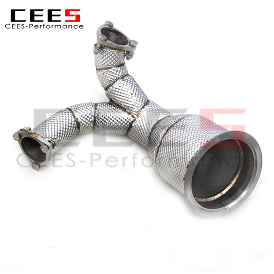 CEES 304Stainless Steel Exhaust Downpipe For Audi S4 S5 3.0T B9 2013-2023 Exhaust System Stainless Steel Catless downpipe