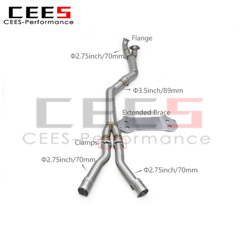 CEES for BMW M3/M4 G80/G8X G83 G82 3.0T 2021-2025 Middle Pipe 89mm/3.5inch Titanium Exhaust Systeme Middle Pipes Exhaust