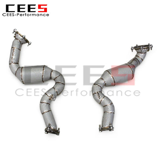 cees Sport Free Flow Exhaust Downpipe System for Audi S6 S7 C7 4.0T 2013-2018 Stainless Steel High Flow Catted Exhaust Downpipe