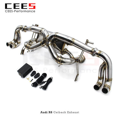 CEES Stainless Steel Exhaust system For AUDI R8 5.2L2008-2016 valve control Exhaust System High Polished Muffler Exhaust System