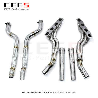 CEES Performance Exhaust Manifold for Mercedes-Benz C63 AMG W204 6.2L 2012-2015 Stainless Steel Exhaust Downpipe with Catalyst