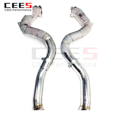 CEES Exhaust System For Mercedes-Benz E63 AMG Headers Without Catalyst No cat Downpipe Manifold Stainless Steel Car Accessories