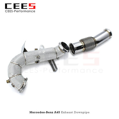 CEES Performance Downpipe for Mercedes-Benz A45 CLA45 National 6 2.0T Downpipe Exhaust System with Heat Shield Exhaust Downpipe