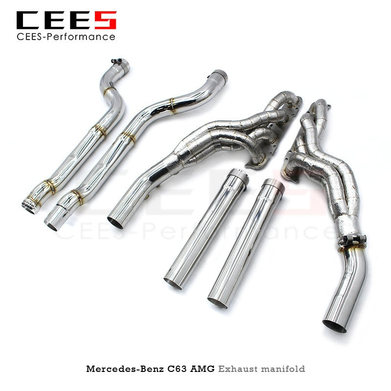 CEES Performance Exhaust Manifold for Mercedes-Benz C63 AMG W204 6.2L 2012-2015 Stainless Steel Exhaust Downpipe with Catalyst