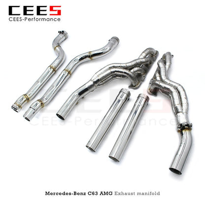 CEES Performance Exhaust Manifold for Mercedes-Benz C63 AMG W204 6.2L 2012-2015 Stainless Steel Exhaust Downpipe with Catalyst