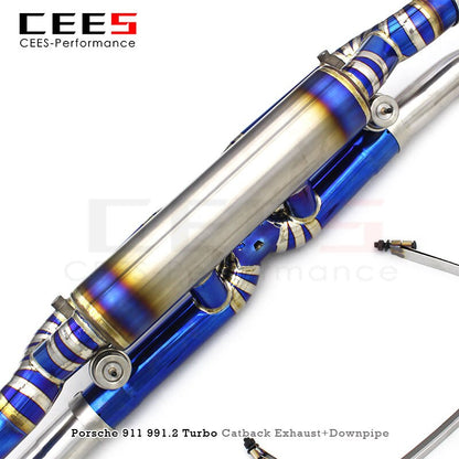 CEES Performance Tuning Catback Exhaust for Porsche 911 991.2 Turbo S 3.8T 2017-2019 Titanium Exhaust Pipe Exhaust Downpipe