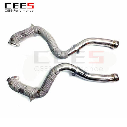 CEES Exhaust System For Mercedes-Benz E63 AMG Headers Without Catalyst No cat Downpipe Manifold Stainless Steel Car Accessories